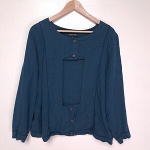 Hebbeding Teal Linen Blazer Large 2 Lagenlook Oversized Cutout Jacket European